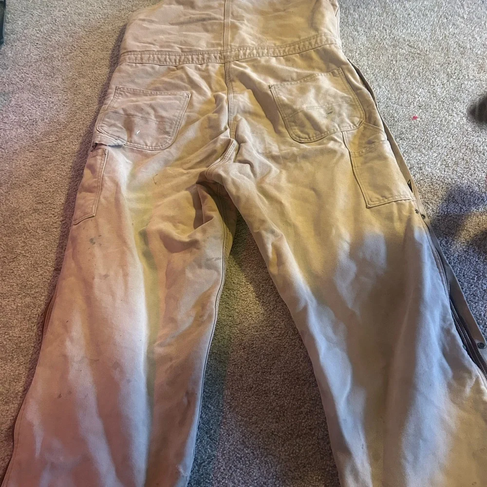 Khaki distressed Carhartt Overalls with Red Lining - Picture 9 of 9